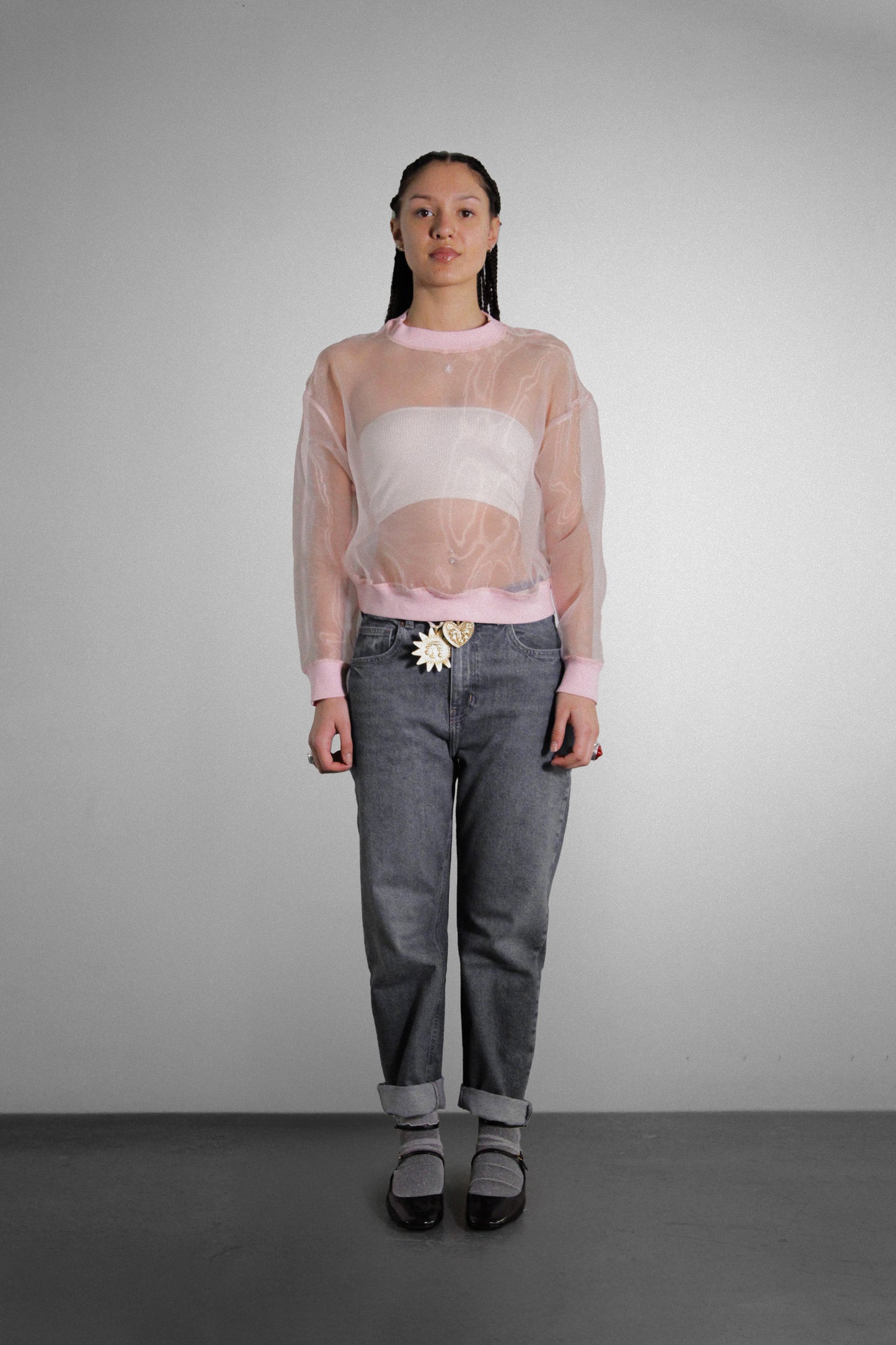 Sheer Elegance: Transparent Organza Long Sleeve Top