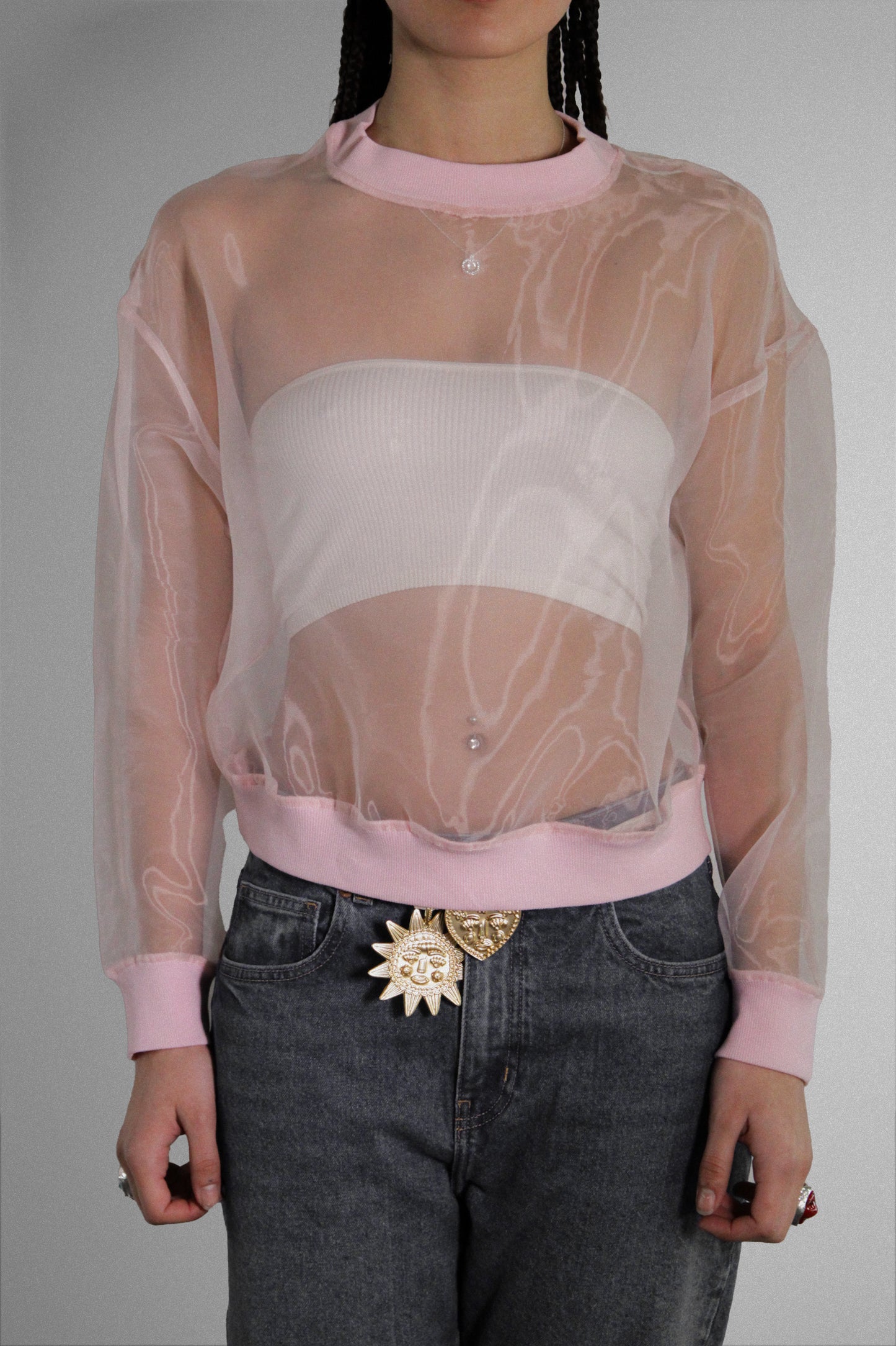 Sheer Elegance: Transparent Organza Long Sleeve Top