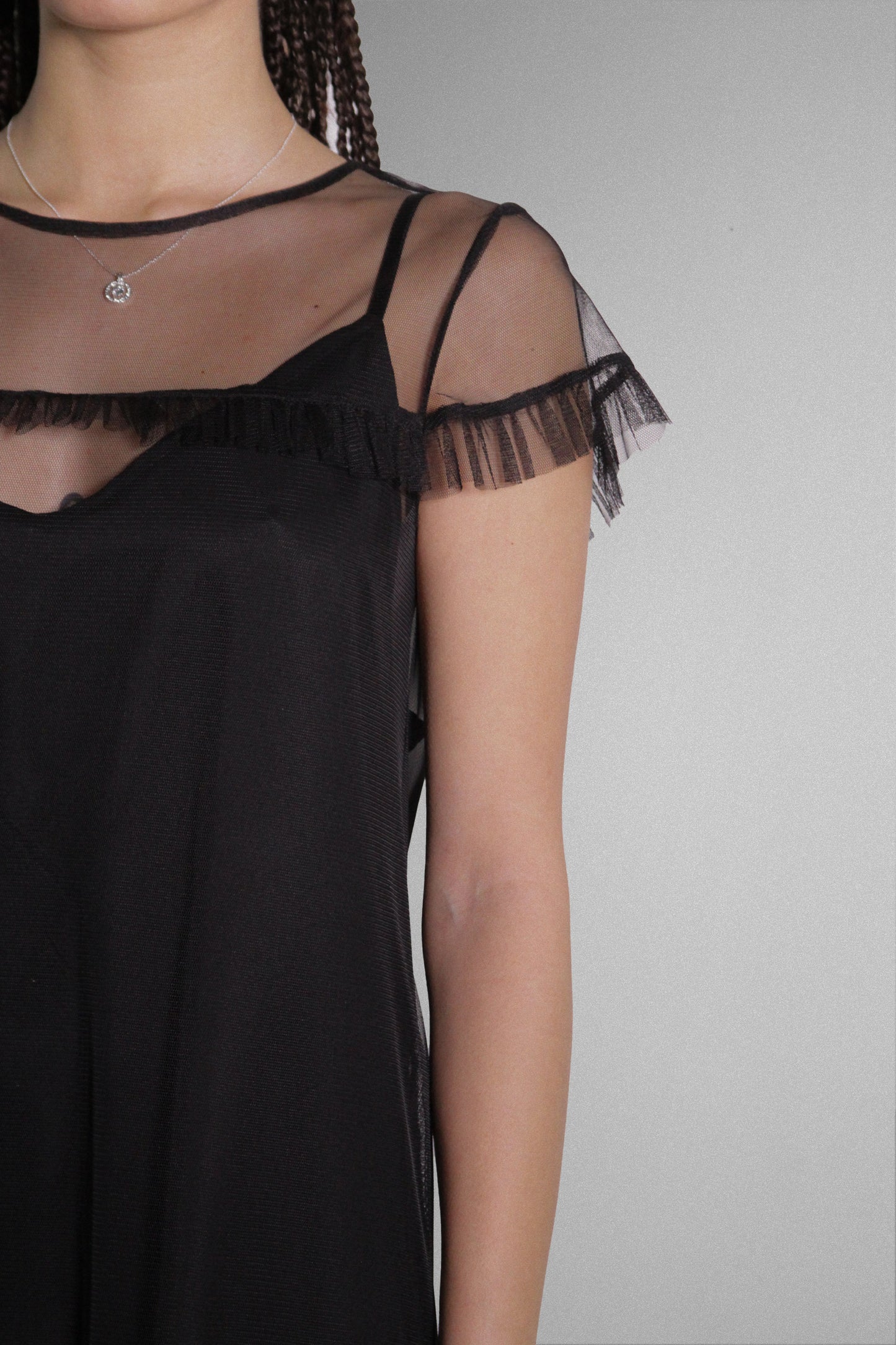 Black Sheer Tulle Maxi Dress