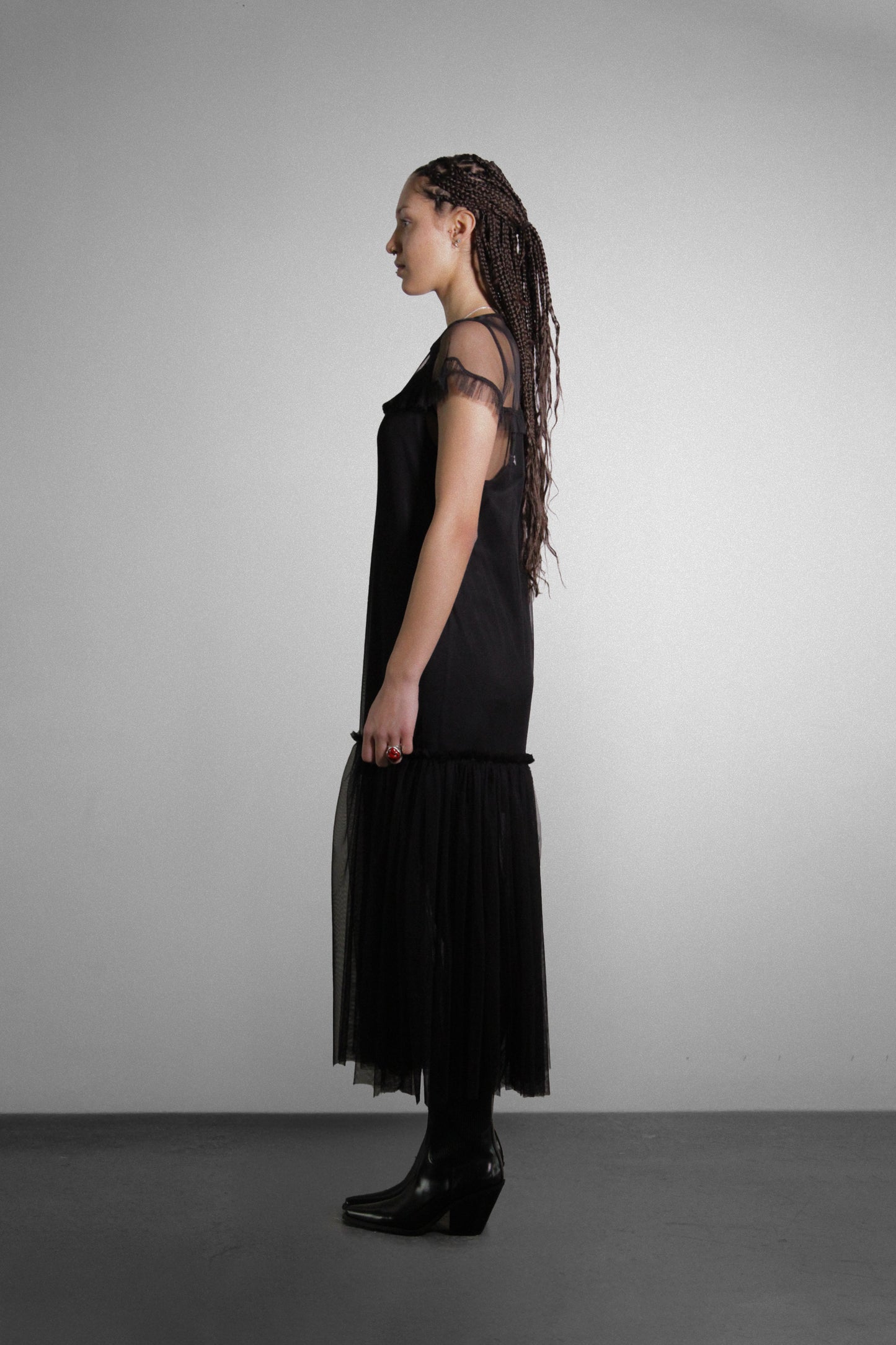 Black Sheer Tulle Maxi Dress