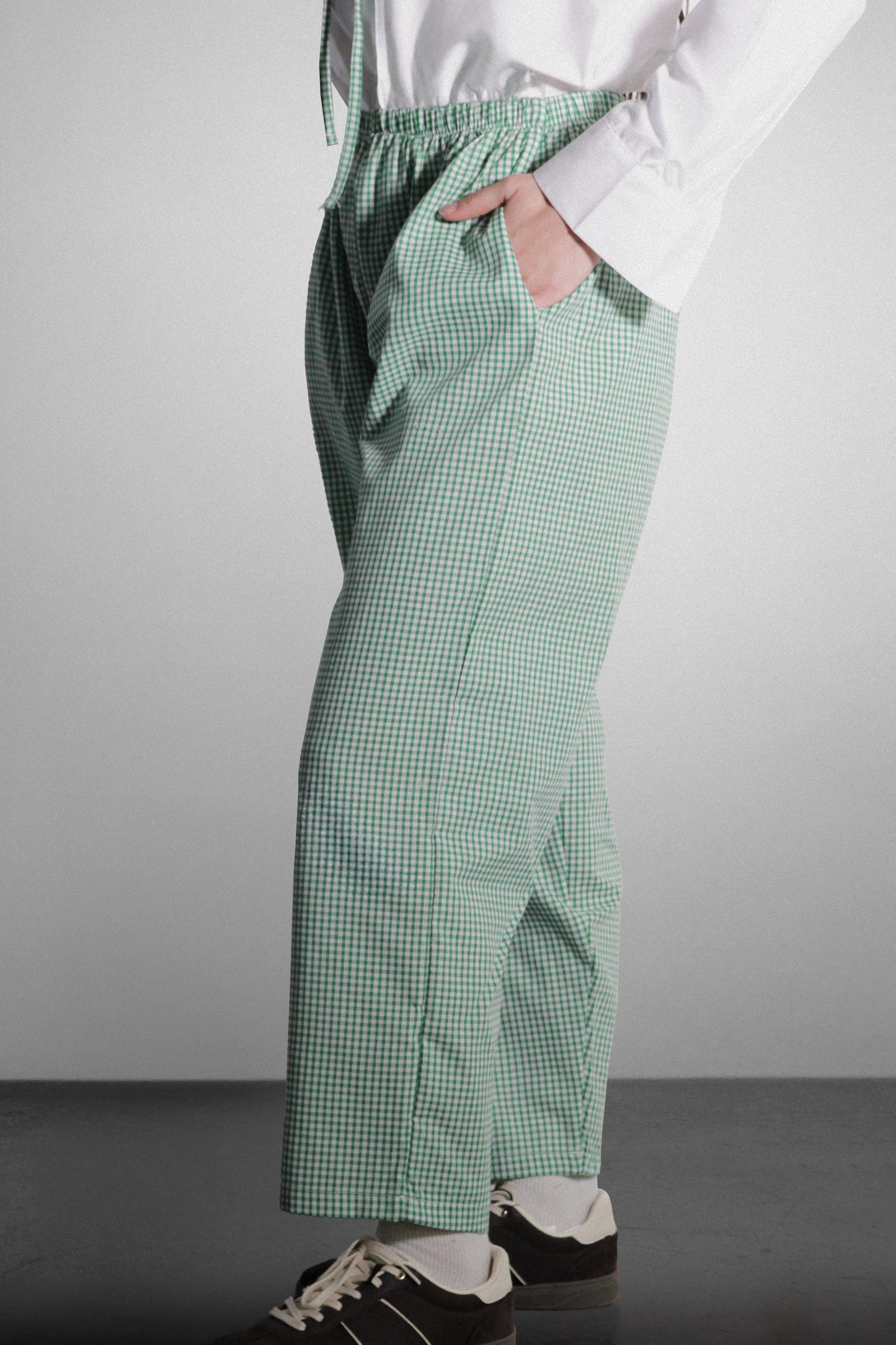 Green Gingham Relaxed Fit Pants