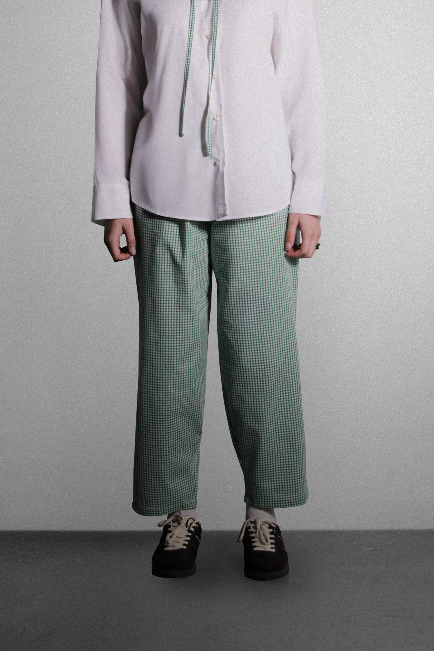 Green Gingham Relaxed Fit Pants